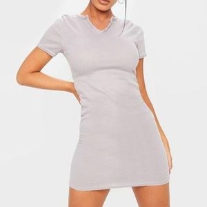 Pretty Little Thing Frill Edge Rib V Neck Bodycon Dress